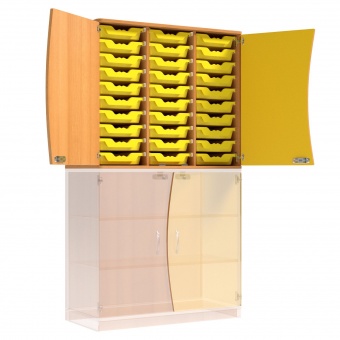 Wellentüren-Aufsatzschrank, 91 cm hoch, 105x50 cm (B/T), Tür rechts gelb, 